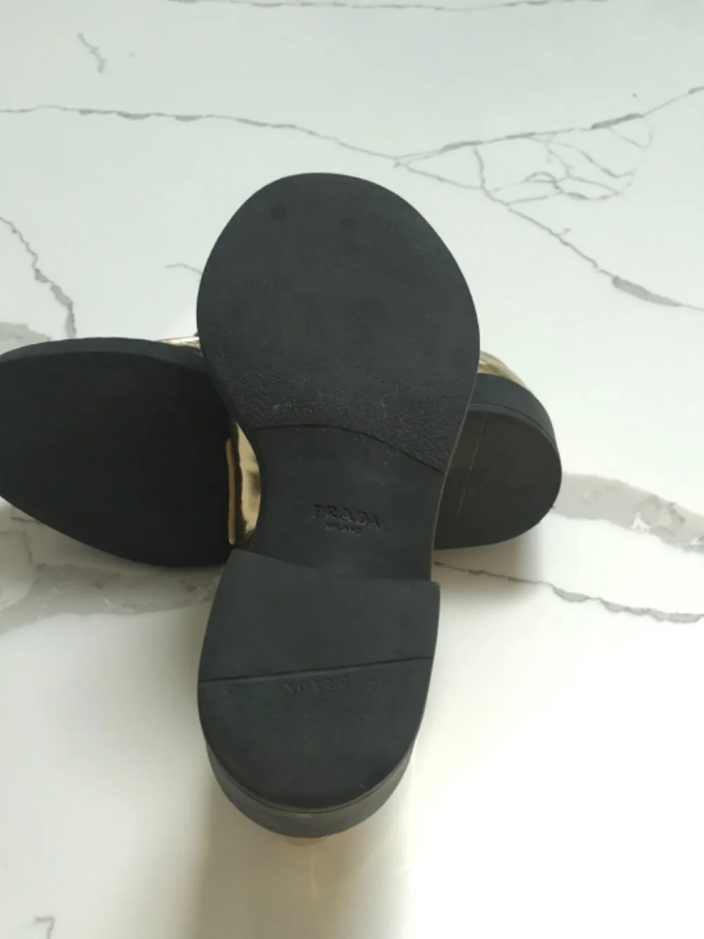 Prada Metallic Gold Loafers Sz 36